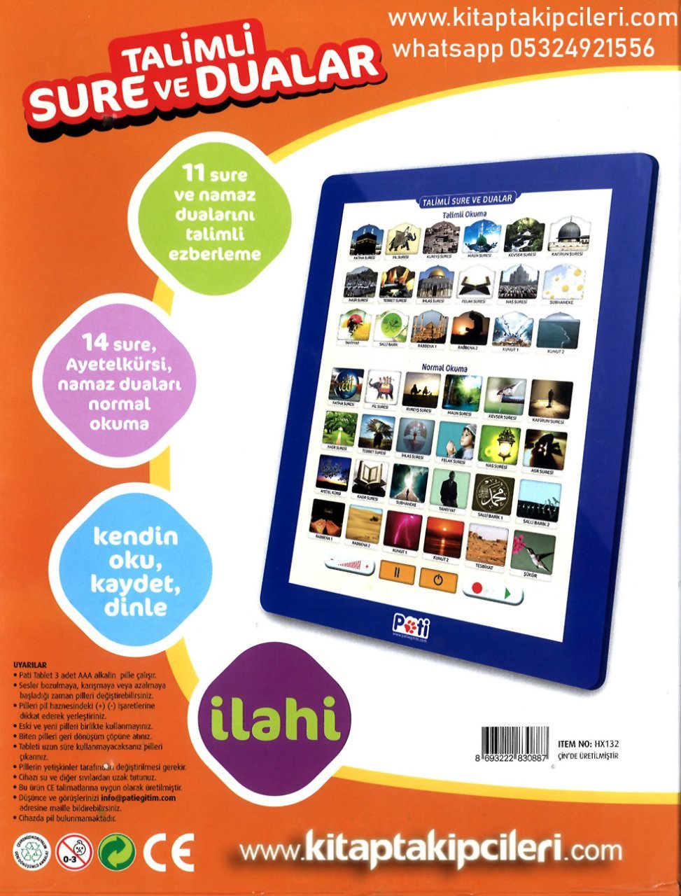 Talimli Sure ve Dualar İlahiler Pati Sesli Tablet, Ses Kaydetme Özellikli,