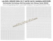 Lalegül Dergisi EKİM 2017 Safer Ayı Sayısı, Cübbeli Ahmet Hoca, Korkulardan Kurtulmaya Vesile NUSHA DUA HEDİYELİ