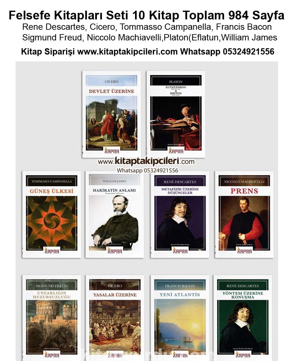 Felsefe Kitapları Seti 10 Kitap Toplam 984 Sayfa, Rene Descartes, Cicero, Tommasso Campanella, Francis Bacon, Sigmund Freud, Niccolo Machiavelli, Platon, Eflatun, William James