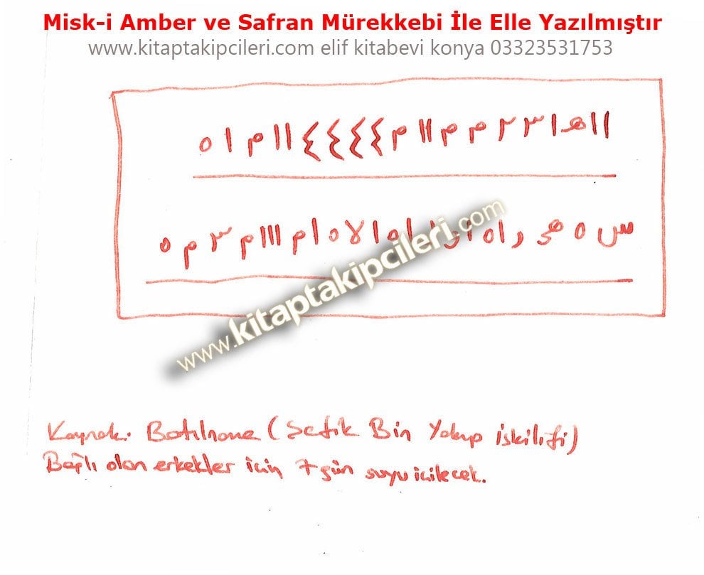 El Yazması Bağlı Erkekler İçin Dua Tılsım Vefk, Hattat Tarafından Safran Mürekkebi İle Elle Yazılmıştır Kaynak Batılname Kitabı