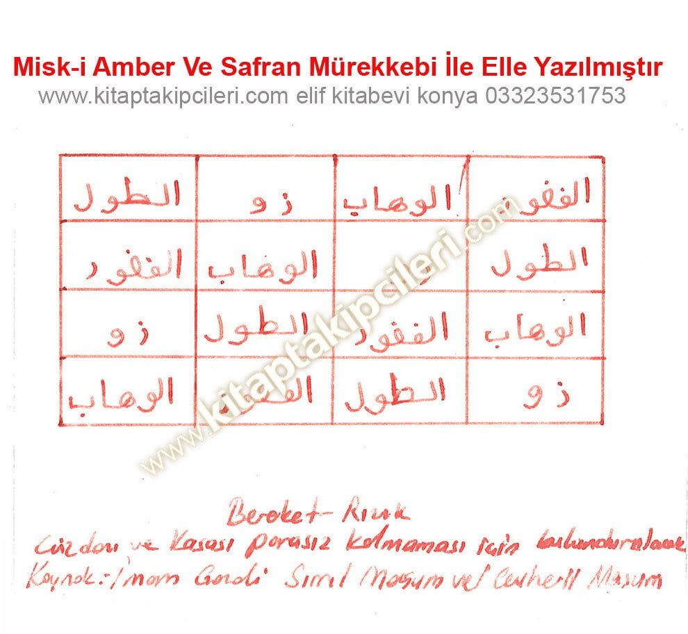 El Yazması Bereket Rızık, Hattat Tarafından Safran Mürekkebi İle Elle Yazılmıştır, Kaynak İmamı Gazali Sırrıl Masum Kitabı
