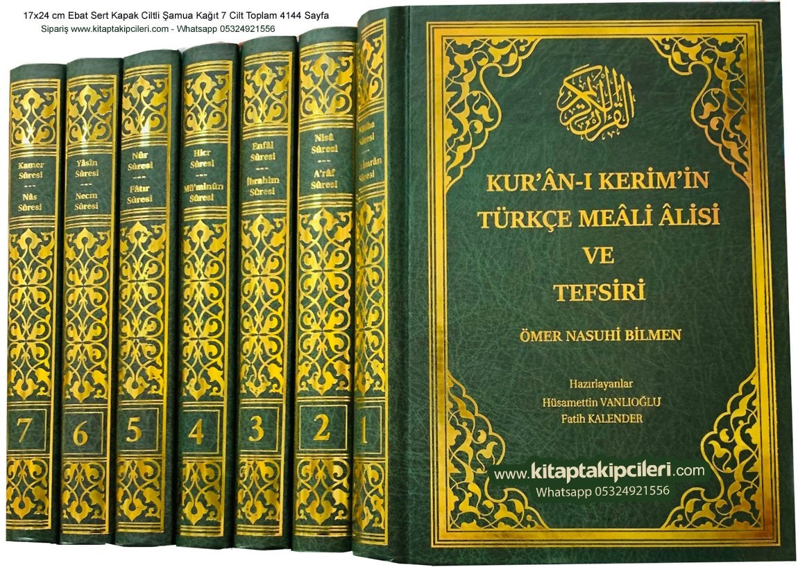Kuranı Kerimin Türkçe Meali Alisi ve Tefsiri, Ömer Nasuhi Bilmen, Hazırlayan Fatih Kalender, Hüsamettin Vanlıoğlu, Büyük Boy Şamua Kağıt, 7 Cilt Takım, 4144 Sayfa