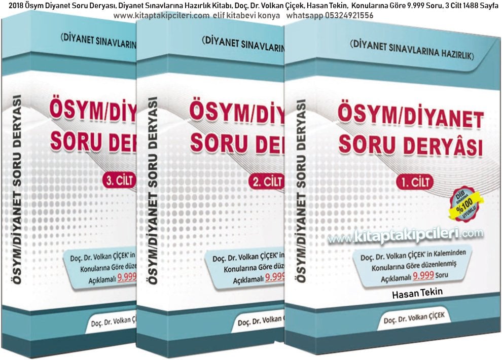 Ösym Diyanet Soru Deryası, Diyanet Sınavlarına Hazırlık Kitabı, Doç, Dr. Volkan Çiçek, Hasan Tekin,  Konularına Göre 9.999 Soru, 3 Cilt 1488 Sayfa