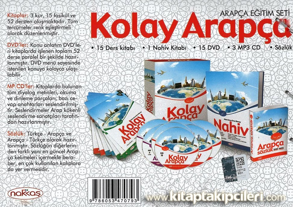 Arapça Eğitim Seti, Nakkaş Kolay Arapça Öğretimi, 15 DERS KİTABI, 1 Nahiv Kitabı, 15 DVD, 5 MP3 CD, Sözlük