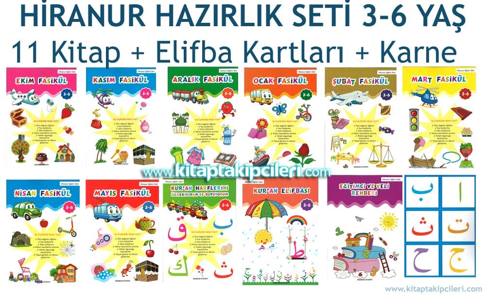 Hiranur Eğitim Seti, 3-6 Yaş Okul Öncesi Dini Hazırlık Fasikül Kitapları, 12 Kitap ve Karne