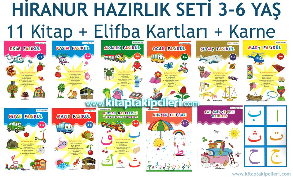 Hiranur Eğitim Seti, 3-6 Yaş Okul Öncesi Dini Hazırlık Fasikül Kitapları, 12 Kitap ve Karne