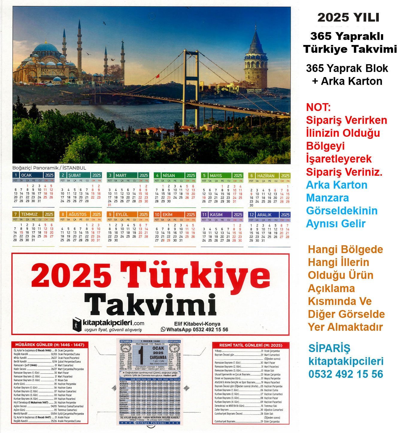 2025 Yılı TÜRKİYE TAKVİMİ Namaz Vakitli Yapraklı Duvar Takvimi KARGO ÜCRETSİZ