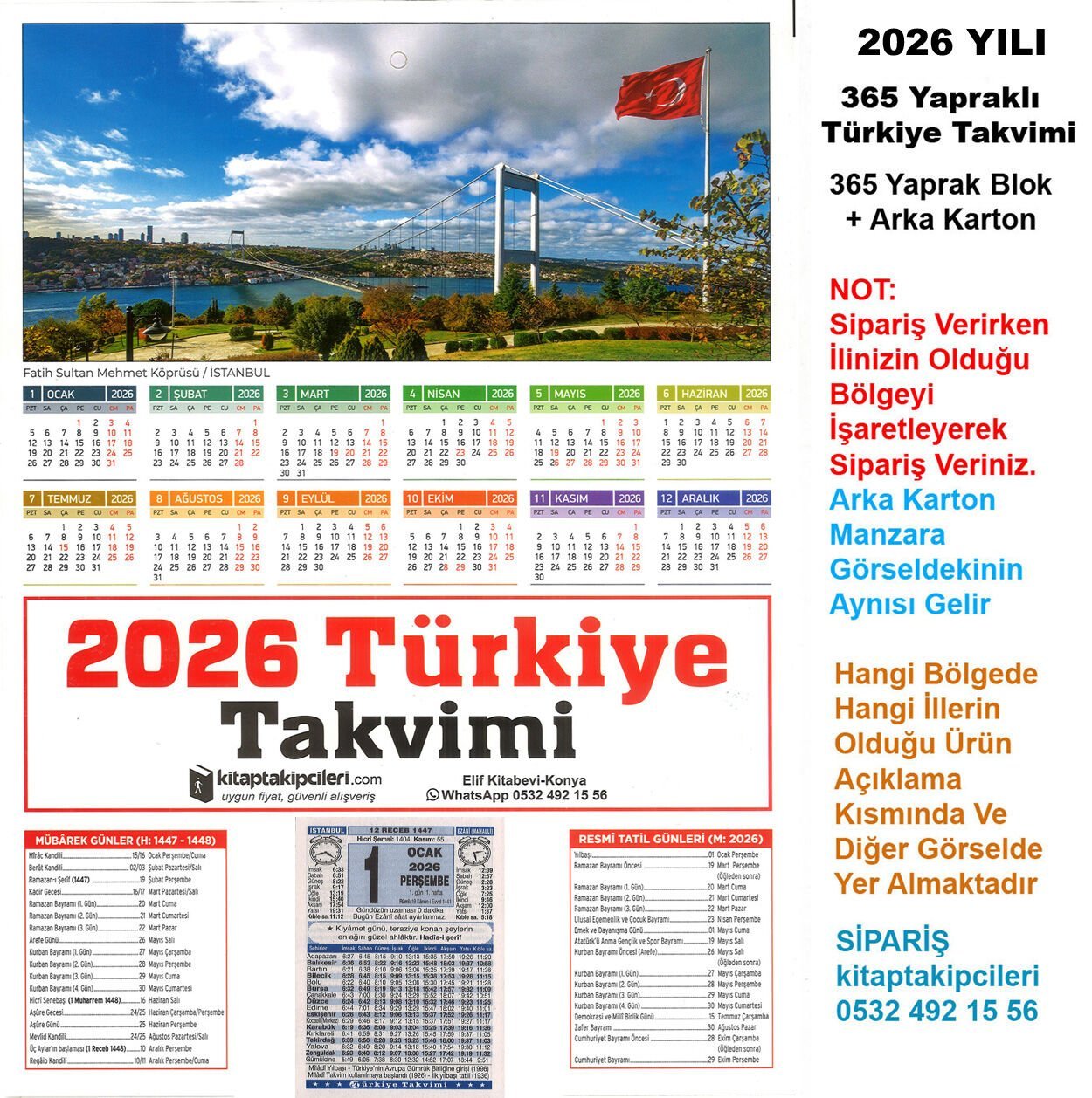 2026 Yılı TÜRKİYE TAKVİMİ Namaz Vakitli Yapraklı Duvar Takvimi