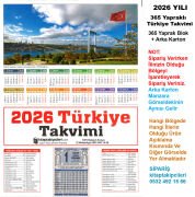 2026 Yılı TÜRKİYE TAKVİMİ Namaz Vakitli Yapraklı Duvar Takvimi