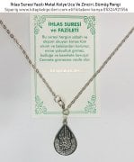 İhlas Suresi Yazılı Metal Kolye Ucu Ve Zinciri, Gümüş Rengi