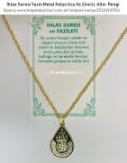 İhlas Suresi Yazılı Metal Kolye Ucu Ve Zinciri, Altın Sarısı Rengi
