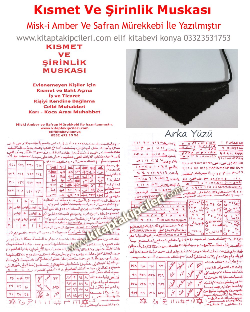Şirinlik Duası ve Kısmet Açma Deri Kolye Celbi Muhabbet İçin Dualar Vefkler, Misk-i Amber Ve Safran Mürekkebi İle Basılmıştır