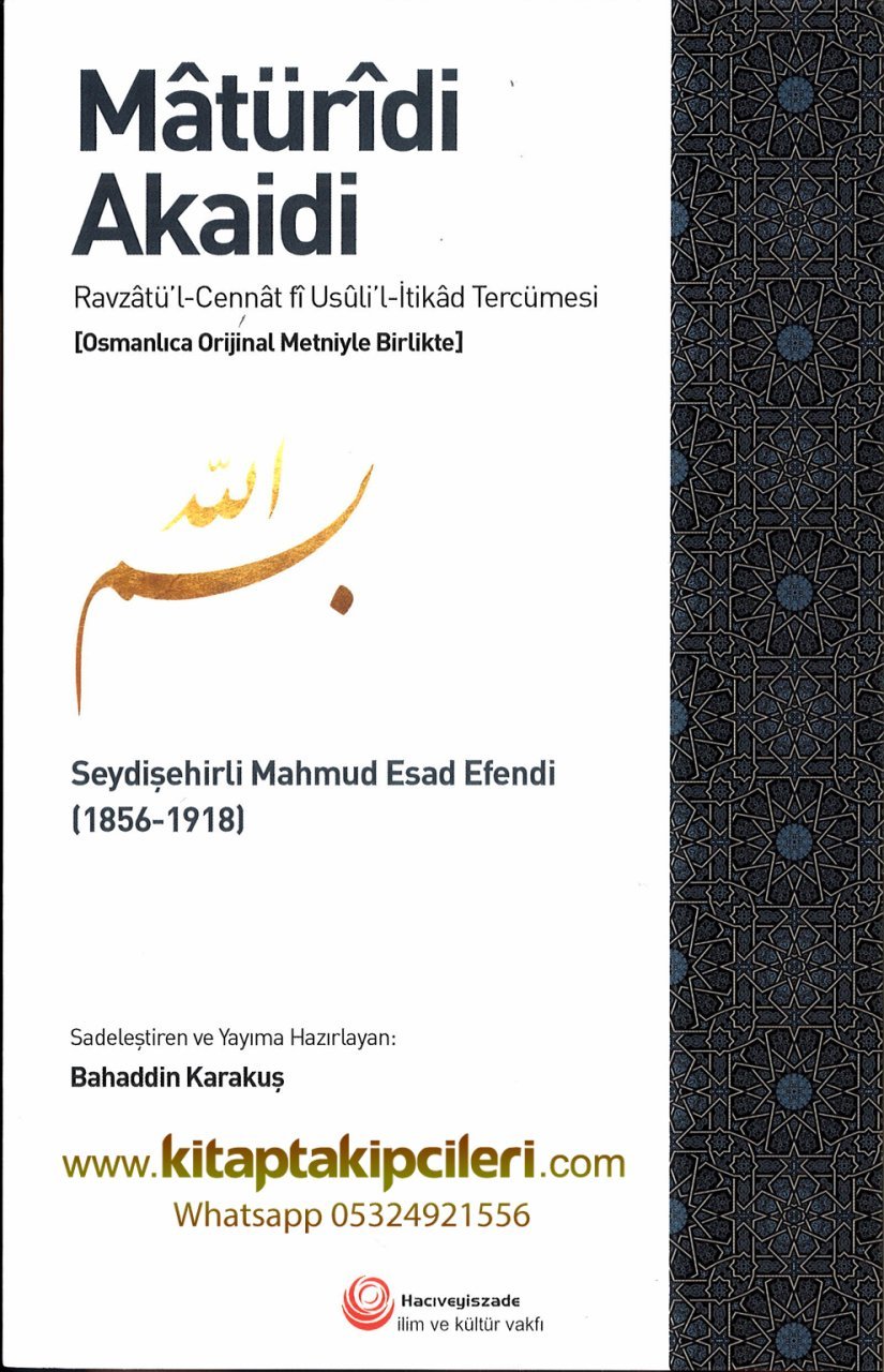 Maturidi Akaidi, Ravzatül Cennat Fi Usulil İtikad Tercümesi, OSMANLICA TÜRKÇE, Seydişehirli Mahmud Esad Efendi