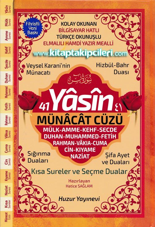 Münacat Cüzü 41 Yasin, Sureler ve Dualar - Bilgisayar Hatlı - Türkçe Okunuşlu - Mealli - Fihristli - Orta Boy - Ciltli